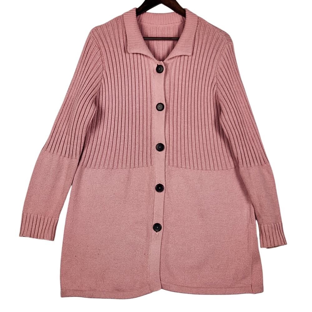 Undranded Women’s Dusty Pink Collared Cardigan Sweater Long Ribbed Knit Buttons